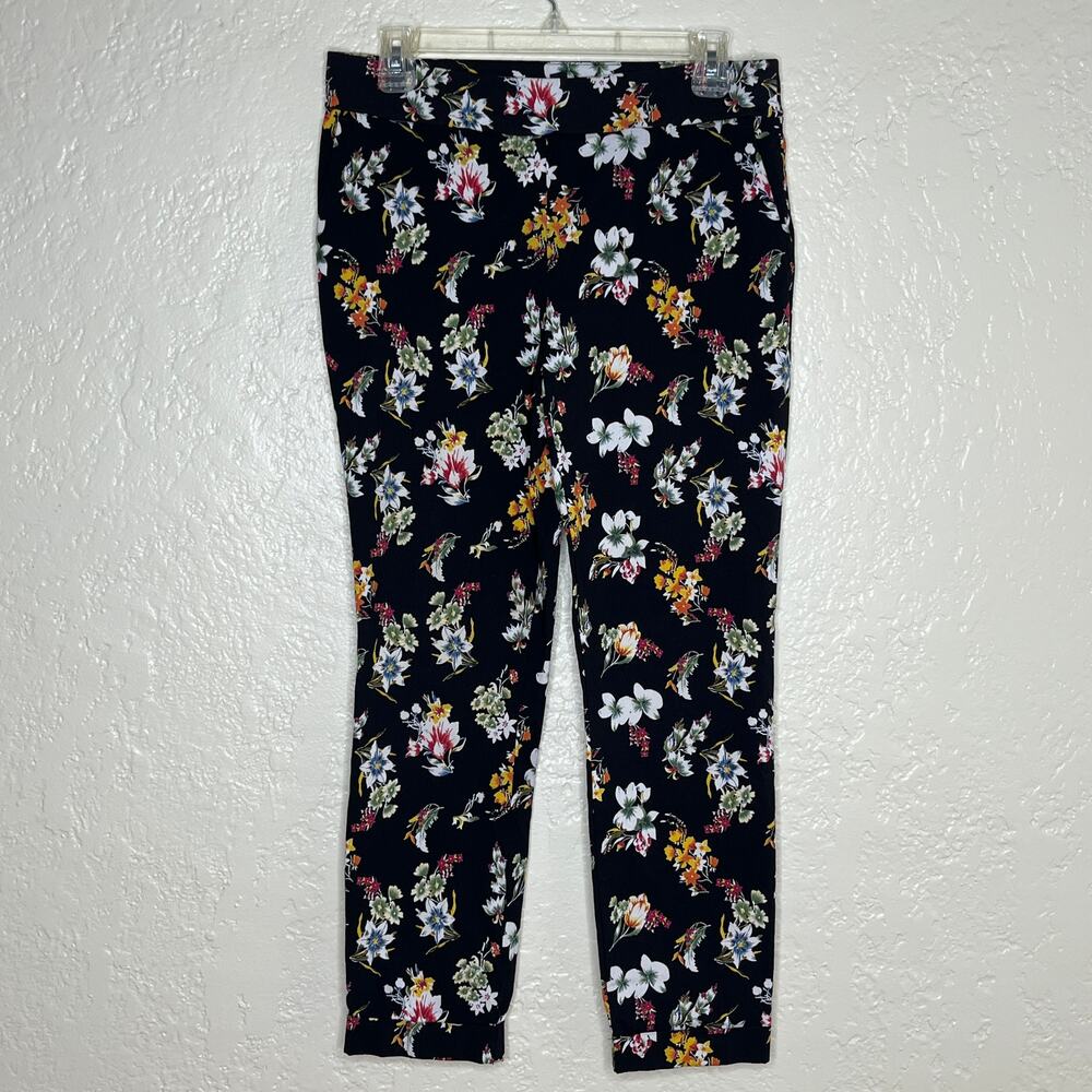 Jules & Leopold Women's Black Floral Stretch Slim Ankle Pants Medium